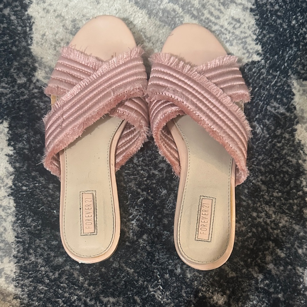 Forever 21 Blush Pink Crisscross Slide Sandals